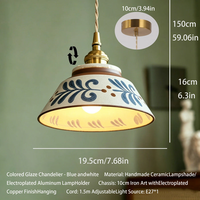 lampe suspendue vintage blanc bleu motif floral ajustable cuisine chambre