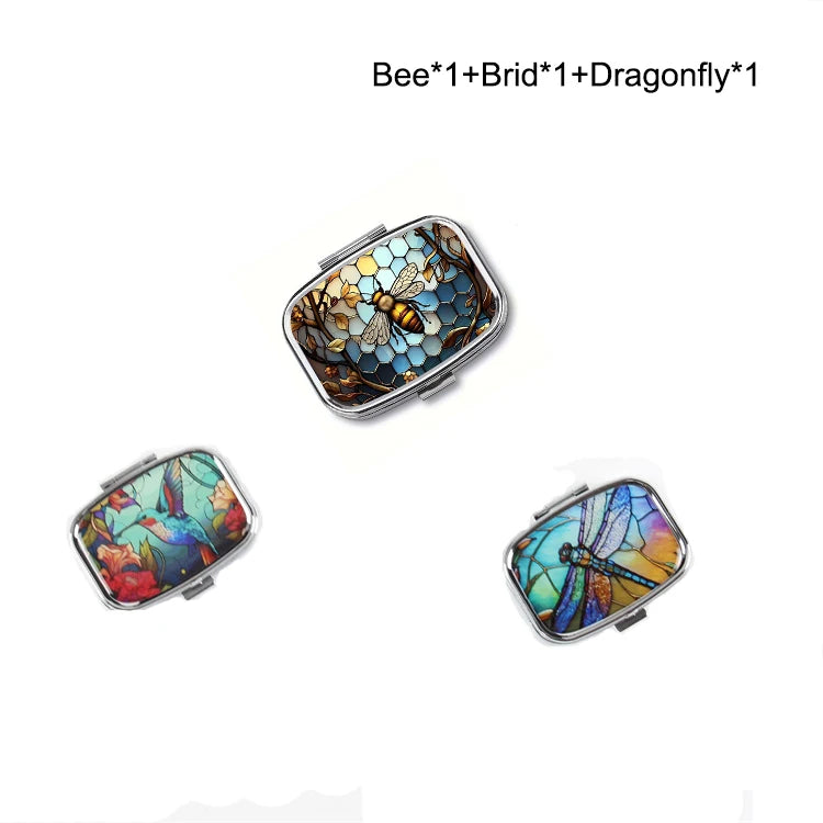 boîtes pilules compartiments bouton fermure artisanal motif abeille floral géométrique