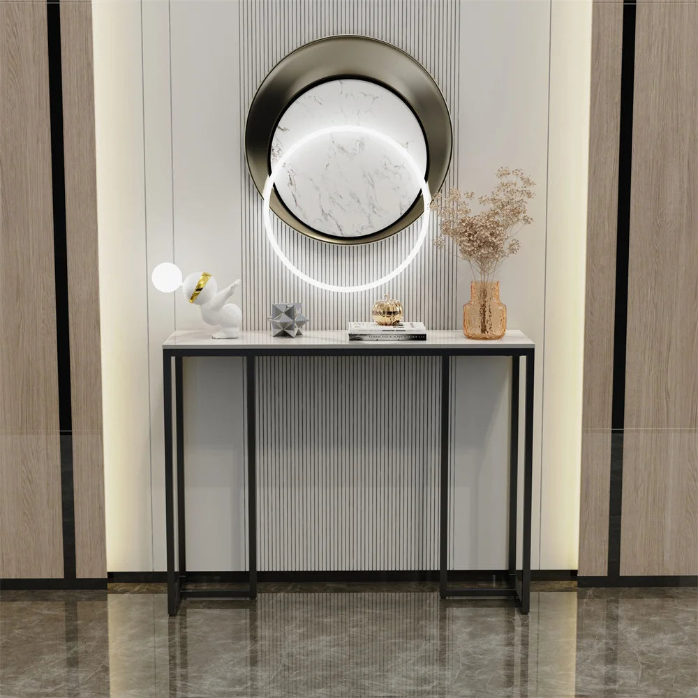 table console moderne marbre blanc noir minimaliste pieds simples