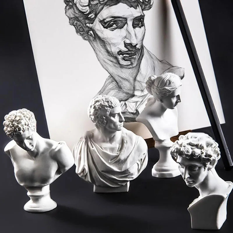 bustes sculptés resine blanc details fins antique figures grecques decor