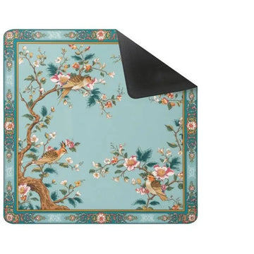tapis jeu mahjong bleu clair motif floral oiseaux caoutchouc antidérapant jeux société