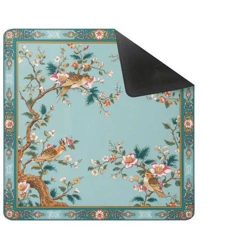 tapis jeu mahjong bleu clair motif floral oiseaux caoutchouc antidérapant jeux société