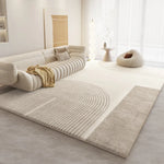 tapis moderne rayures horizontales spirales concentriques beige clair feutre polyester antidérapant salon chambre coucher