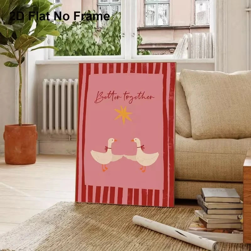 affiche moderne rose canards better together texte minimaliste chambre salon decoration