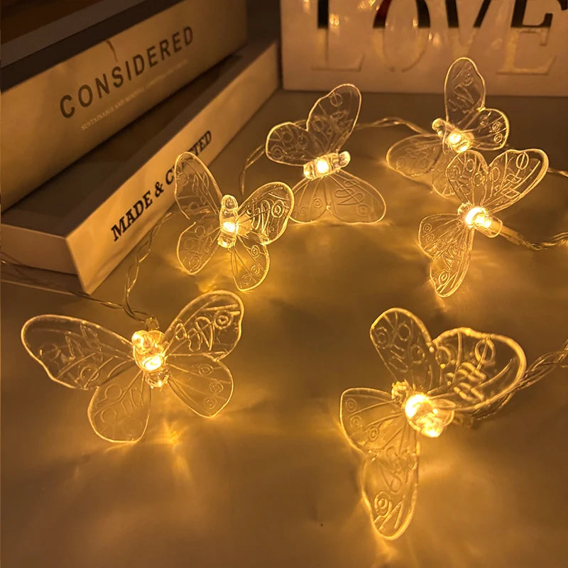 guirlande lumineuse papillons féeriques bleu rose orange vert transparents décoration mariage anniversaire fête chambre
