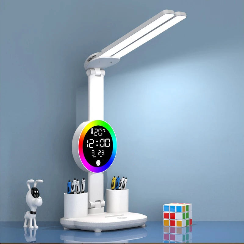 lampe rechargeable moderne horloge ventilateur blanc porte stylos