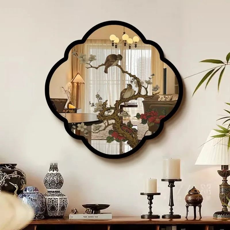 miroir mural vintage fleurs oiseaux artisanal noir blanc chambre salon