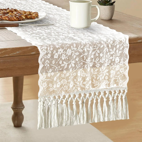 chemin table blanc broderie florale classique décoration table mariage maison rustique