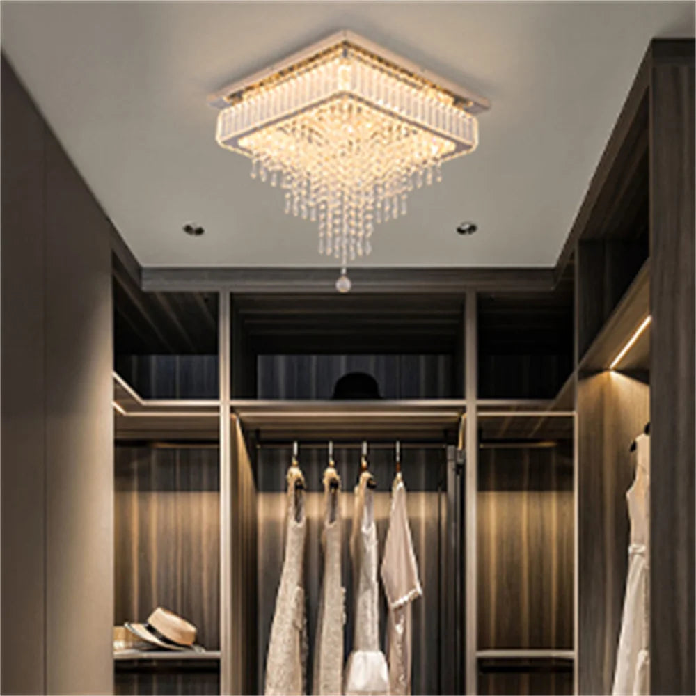 lustre suspendu cristal moderne led blanc transparent télécommande salon salle manger