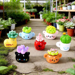 cache pots résine colorés animaux visages sourires plantes artificielles mignon decoration maison poupée