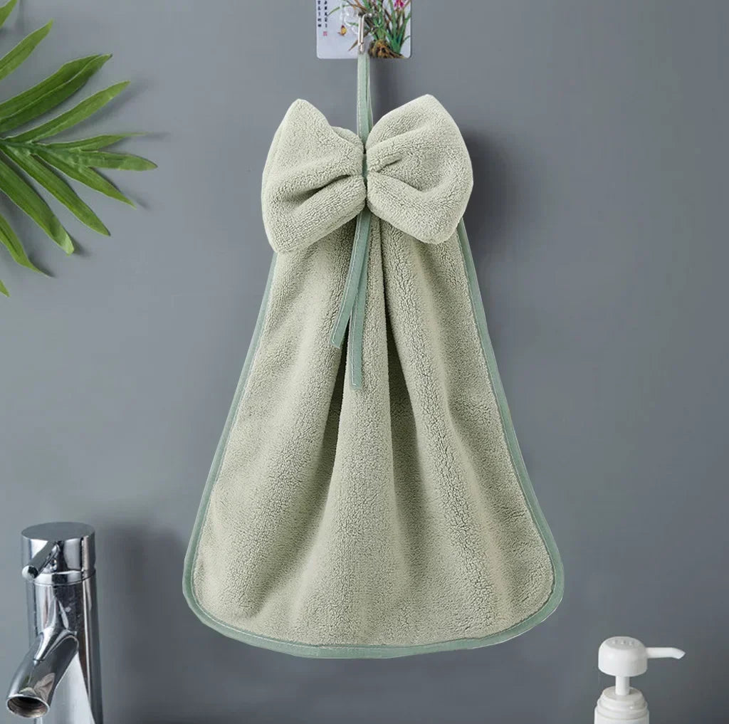 serviettes toilette velours doux nœud décoratif gris rose pâle blanc séchage rapide lavable machine