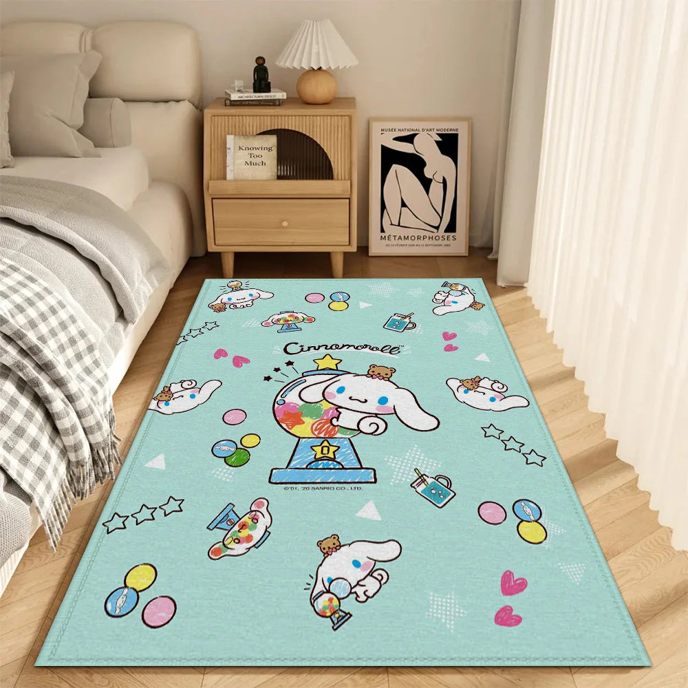tapis antidérapant résistant bleu clair blanc rose vert motif coeurs personnages mignons texture veloutée