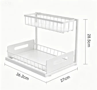 étagère rangement noir grille métallique moderne adhésive deux niveaux paniers latéraux cuisine salle bain