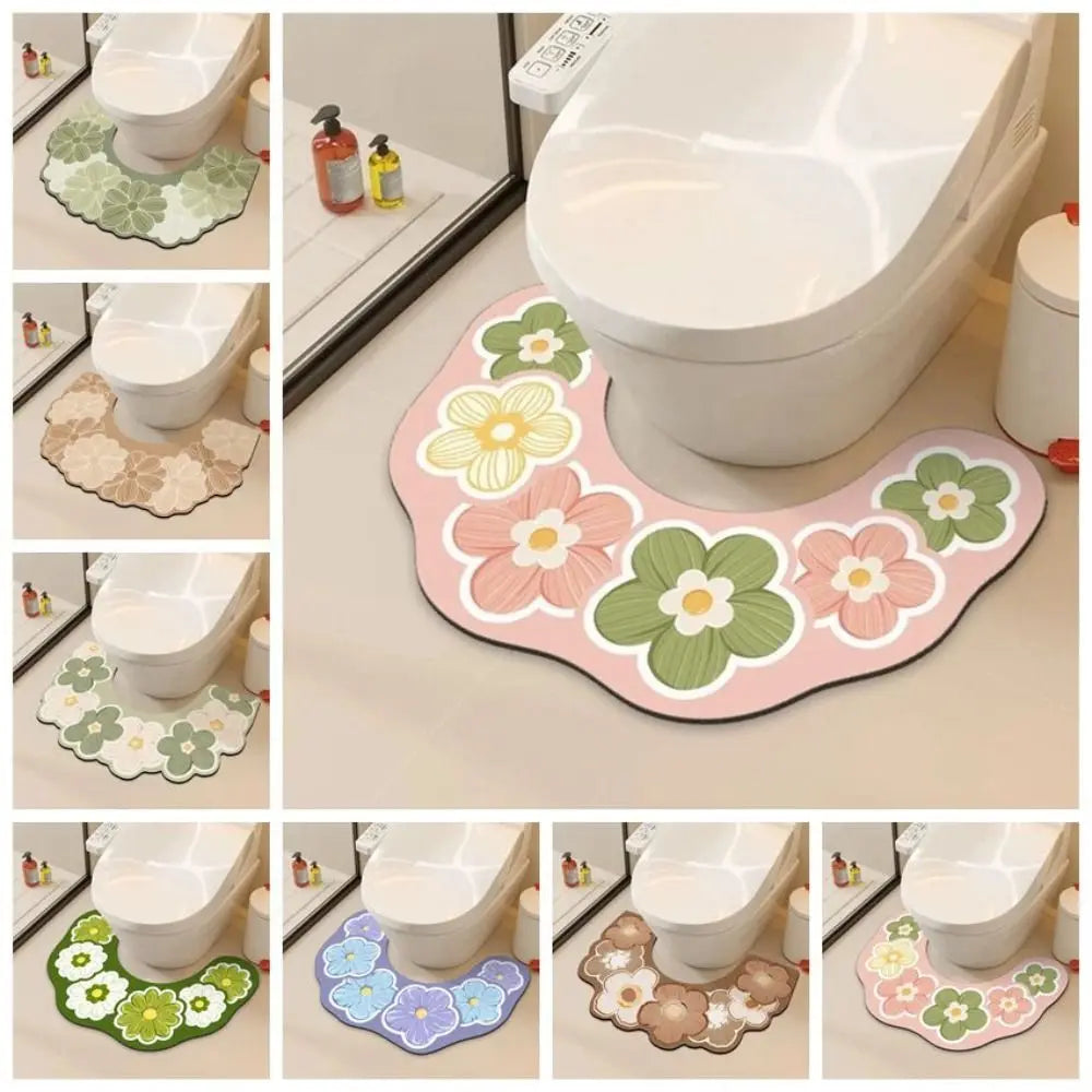tapis toilette antidérapant absorbant eau motif fleurs moderne salle bain rapide sèche tapis sol