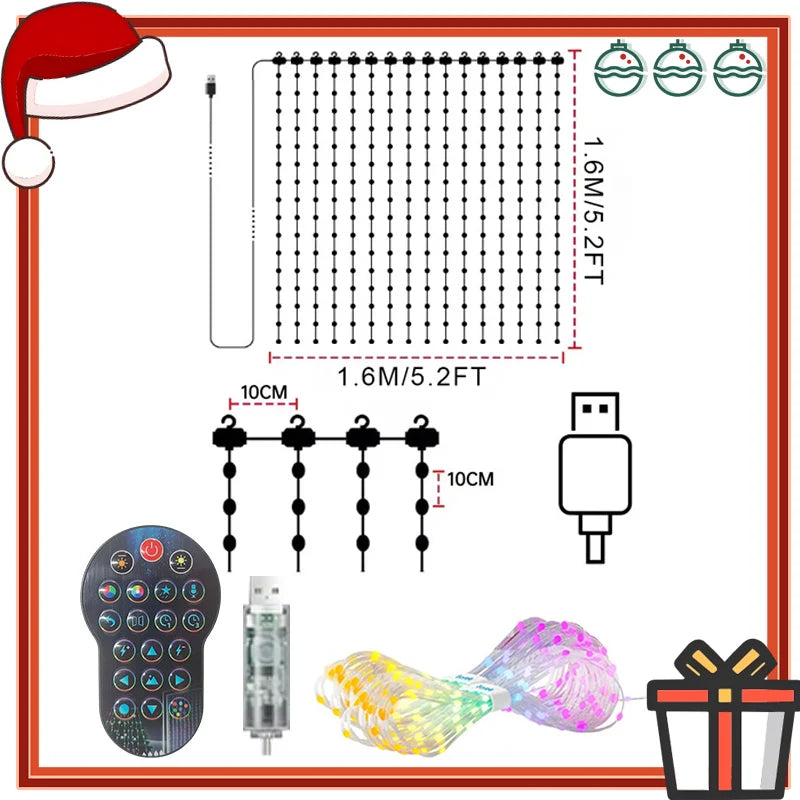 rideau lumineux led multicolore pixel art noel télécommande application mobile