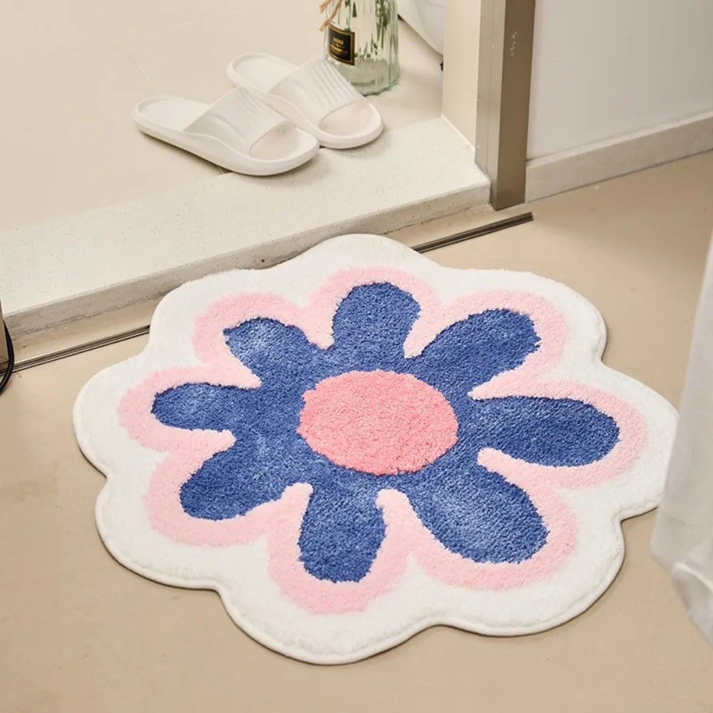 tapis bain antidérapant polyester motifs floraux moderne rose bleu vert jaune