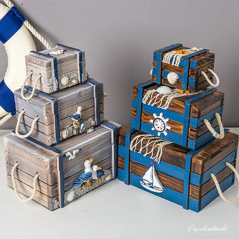 boîtes décoration marine navire coquillage étoile mer cordelette bleu marine gris blanc chambre bébé