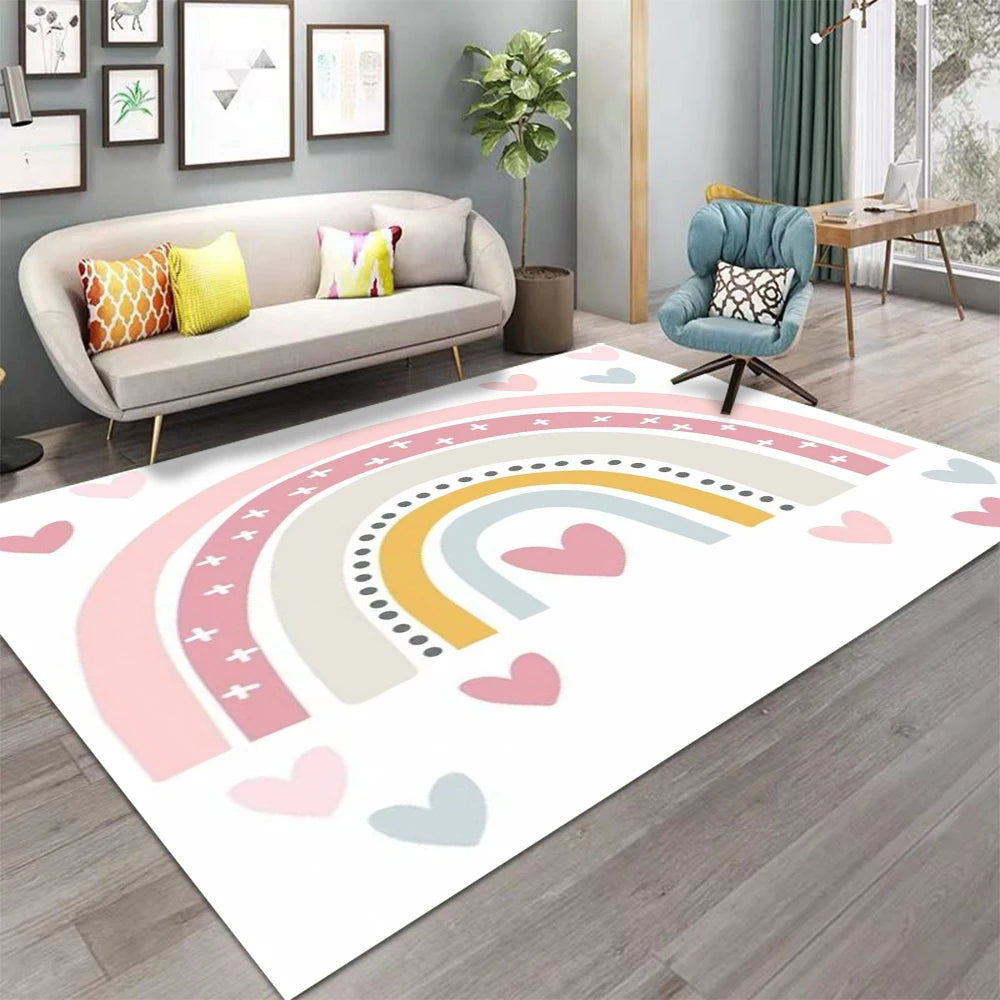 tapis sol rectangulaire arc ciel motif coeur étoile moderne chambre salon enfant
