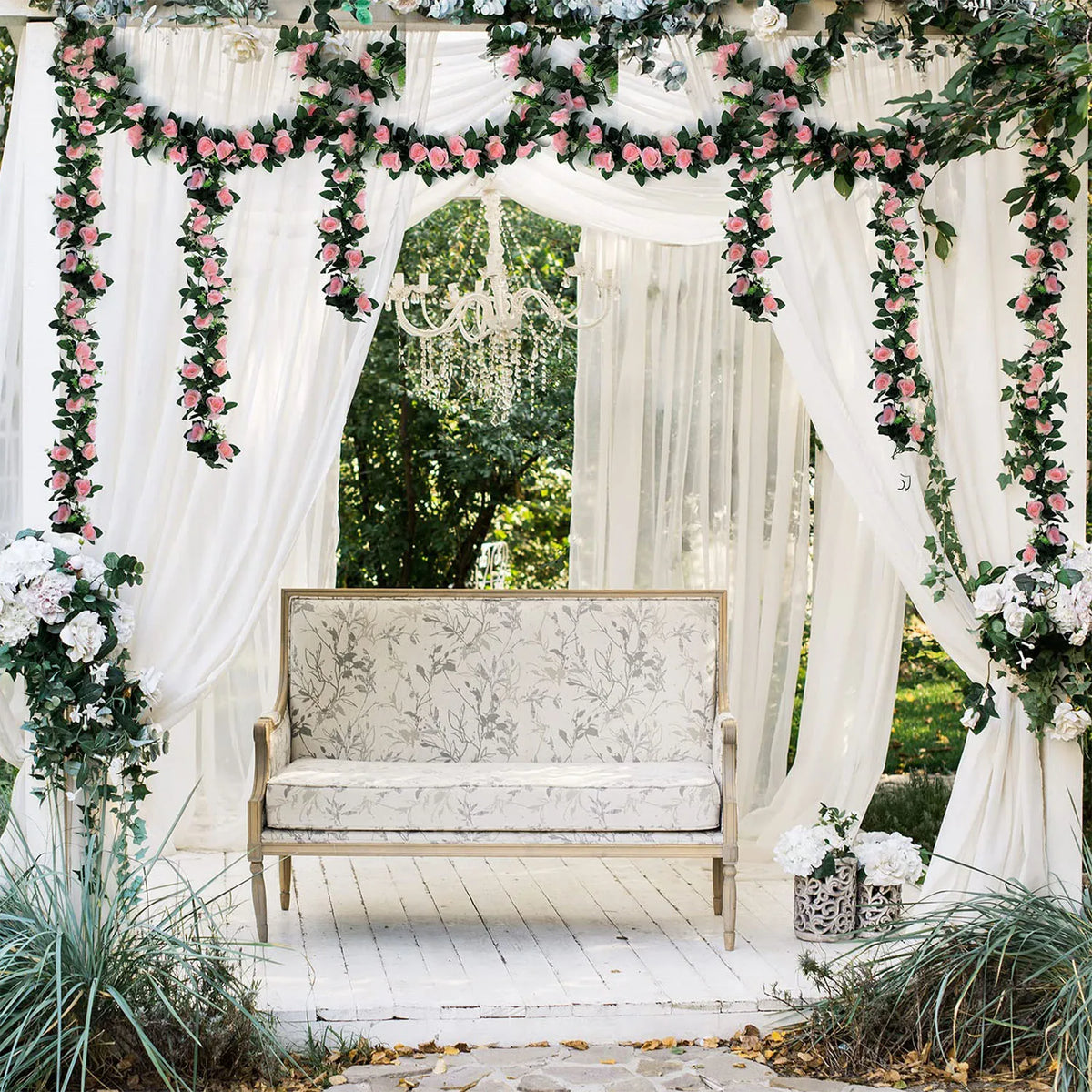 guirlande florale artificielle fleurs soie couleurs bleu vert rose blanc intérieur décoration romantique champêtre