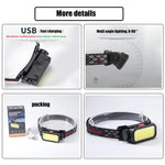 lampe frontale rechargeable led usb ceinture ajustable course exploration camping