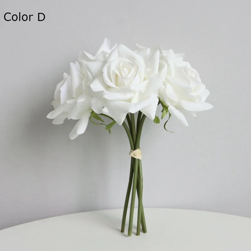 bouquet roses artificielles soie blanc rose pâle rouge décoration mariage intérieur élégant fixations ruban