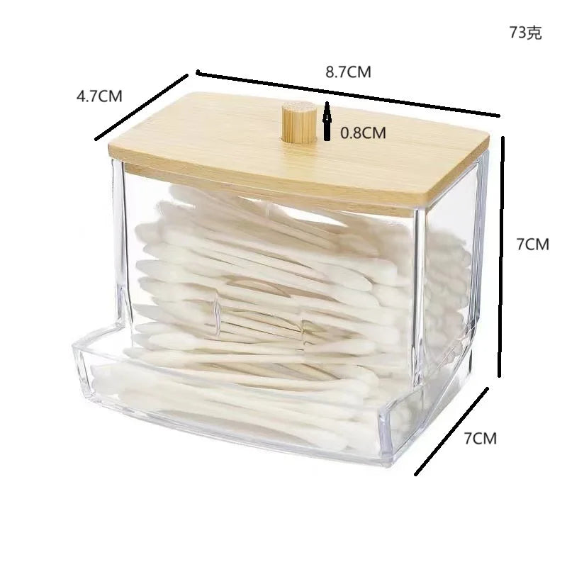 boîte rangement transparente bois coton tiges couvercle bambou moderne minimaliste anti poussière cosmétiques salle