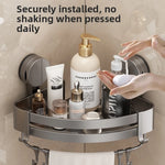 étagère salle bain angle ventouse aluminium gris moderne rangement douche serviette brosse dents crochets