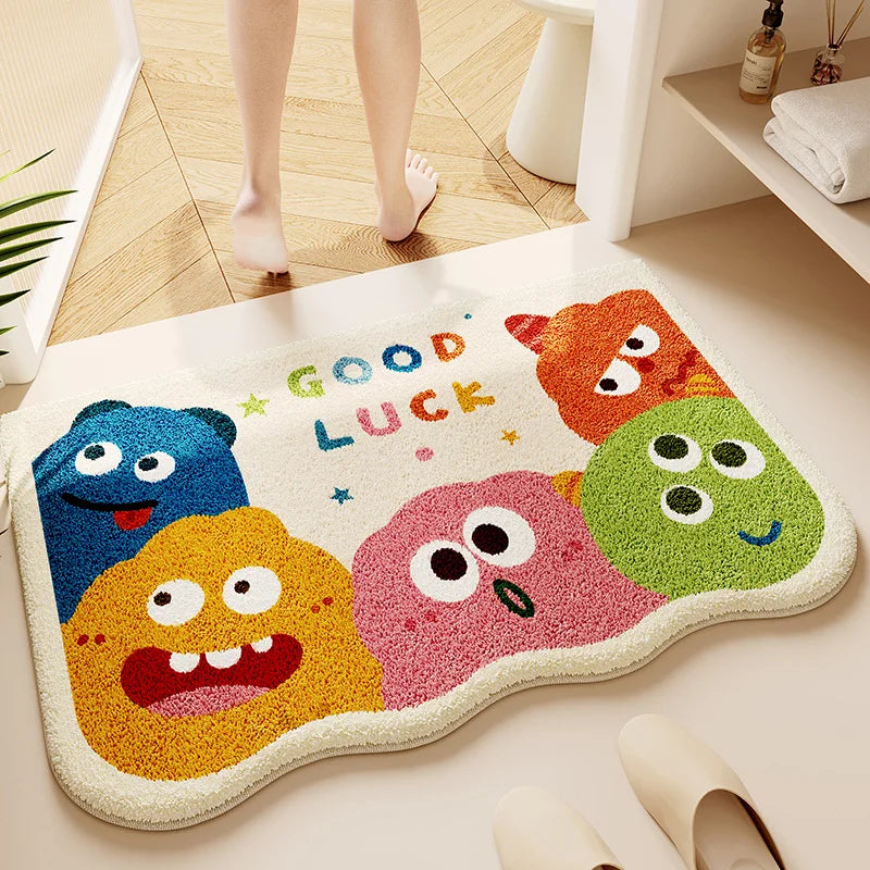 tapis bain multicolore motif dessin animé souriant ours festif antidérapant intérieur extérieur