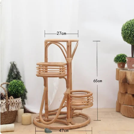 support plante tressé bois rustique conteneur fleur balcon salon naturel