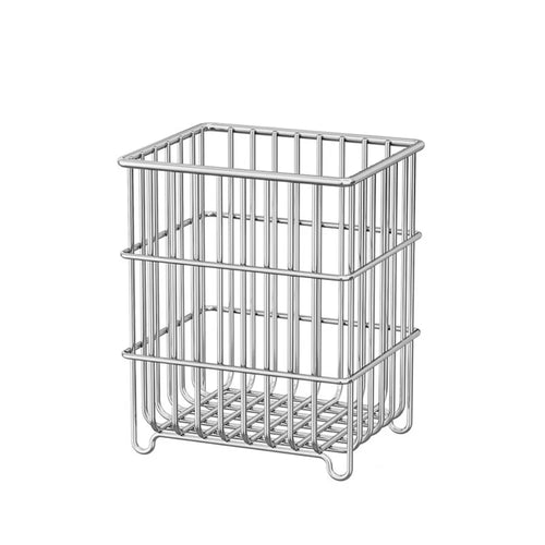 panier rangement argenté maille métallique moderne pieds courbés boites hermétiques livres planches découpe multifonction