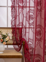 rideau brodé fleurs rouge classique transparent décoration intérieure maison pastorale 140x200cm