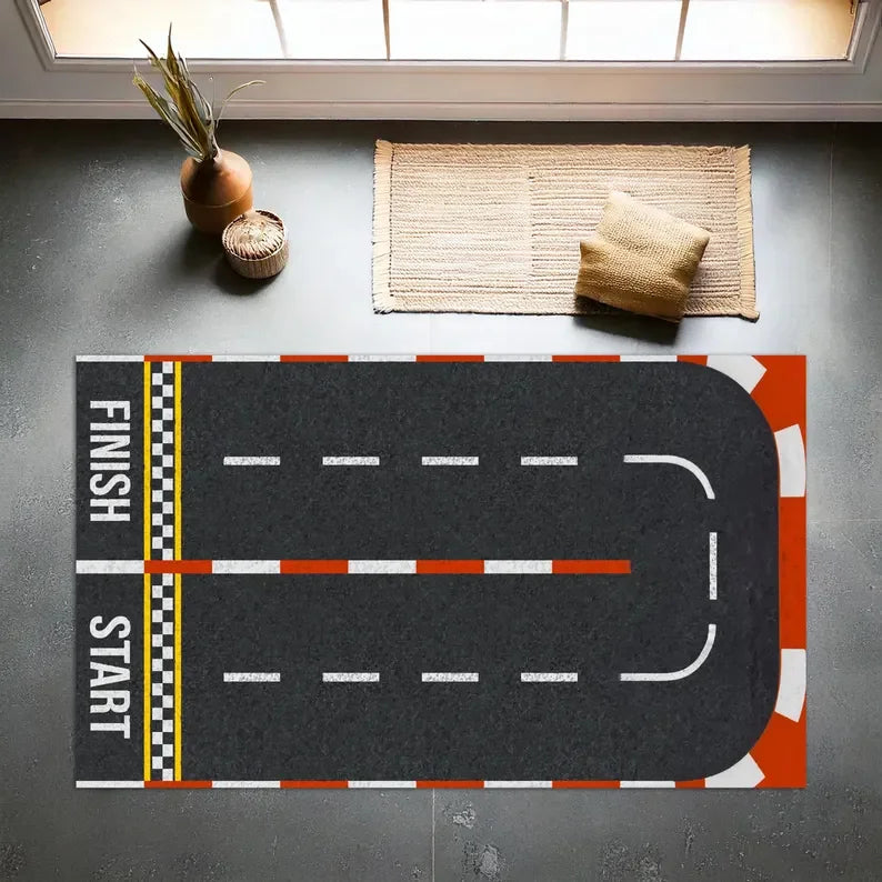 tapis moderne piste course parking fleur gris blanc rouge vert noir polypropylène polyester aubussonextérieurintérieur
