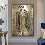 toile d'art classique illustration religieuse motifs floraux toile vierge guadalupe décoration murale vert bleu