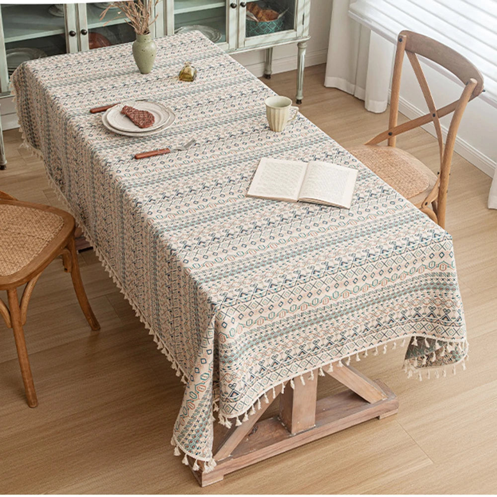 Nappe table géométrique multicolore boho chic imperméable extérieur intérieur festive 140x180cm