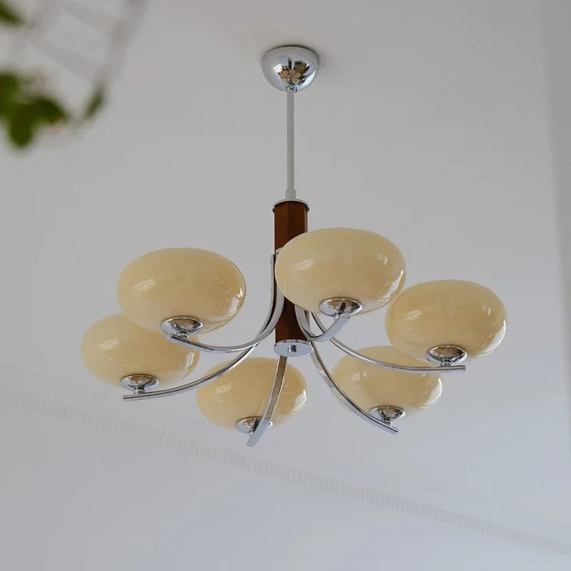 lustre moderne suspension bois abat jour blanc chrome ampoules led tactile