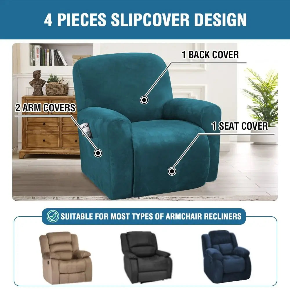couvre siege fauteuil inclinable velours stretch gris bleu beige moderne élastiques accueil sofa cover