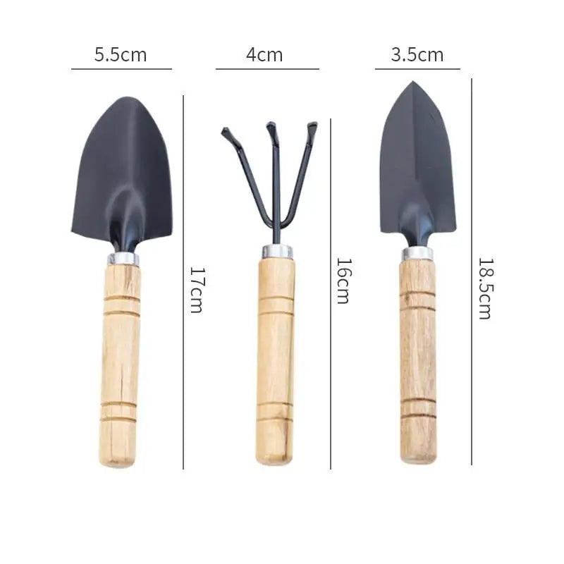 outils jardin miniature pelle grelinette noir bois clair pot fleur cactusintérieur jardinage rustic