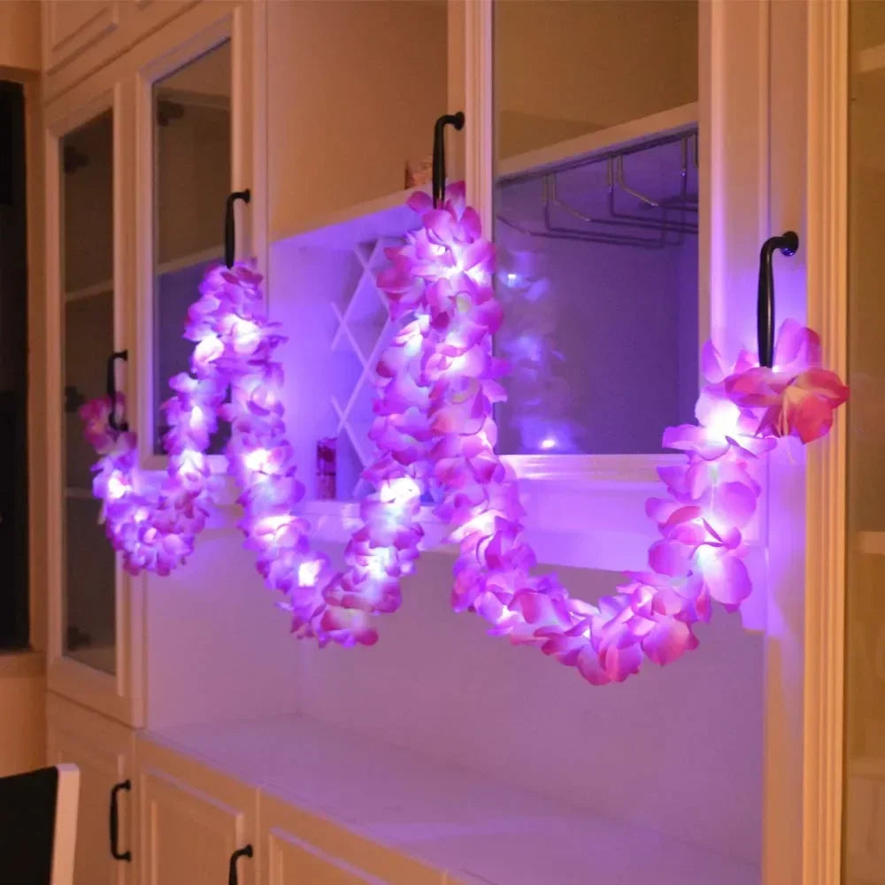guirlande lumineuse fleurs artificielles multicolore décoration fête tropicale mariage anniversaire décoration intérieure suspendue