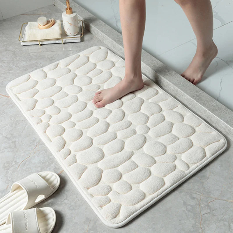 tapis bain antidérapant texture galet coton polyester moderne salle bain sol maison