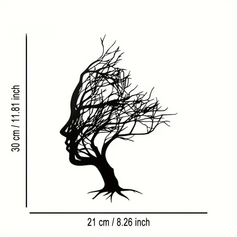 sculpture murale contemporaine silhouette visage noir abstraite métal fixations invisibles 30cmx21cm