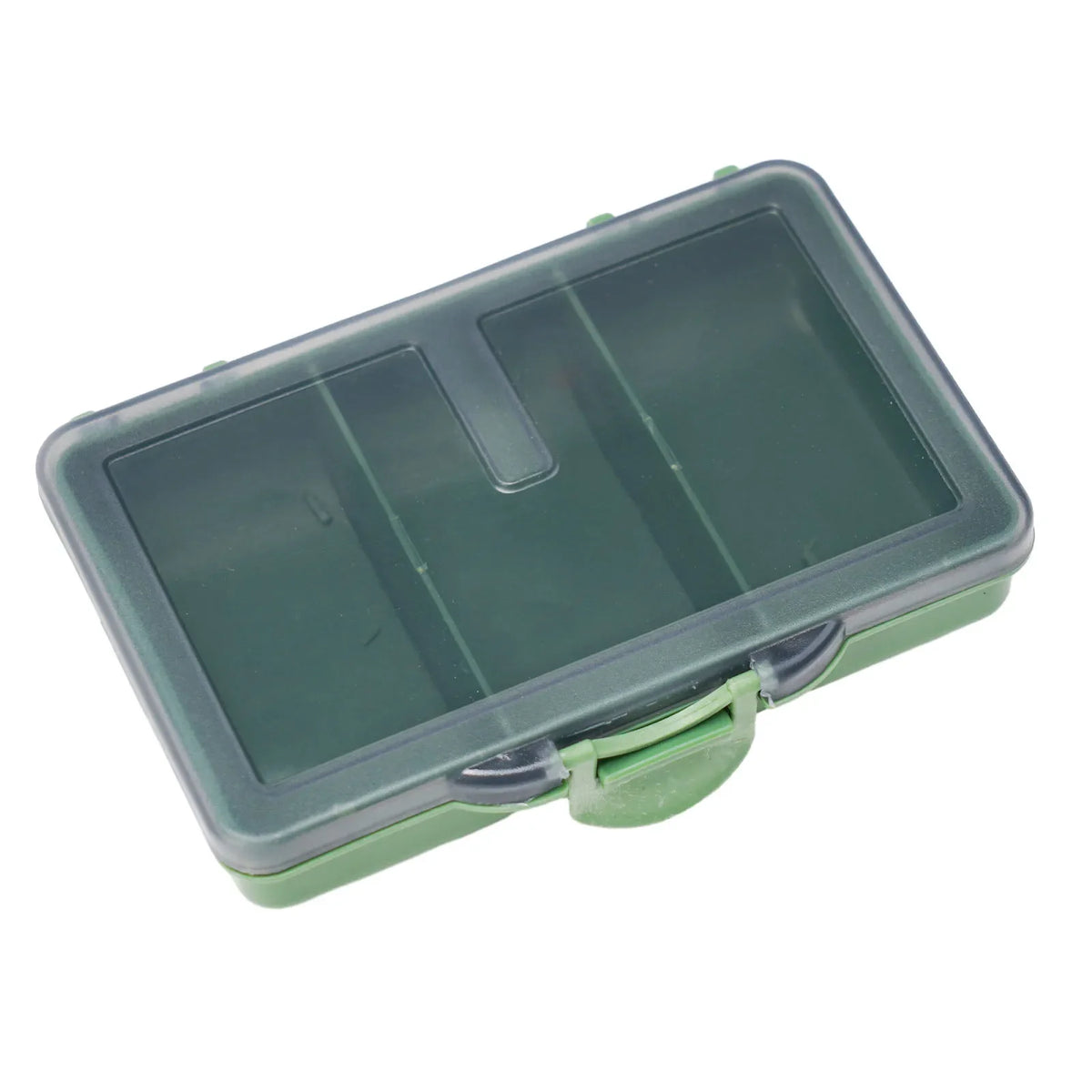 boîte pêche compartiments vert gris plastique lisse pratique compact poignée