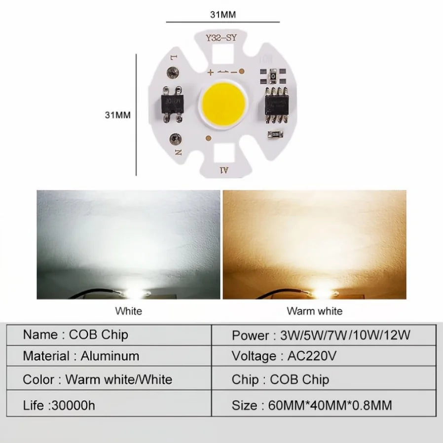 Chip LED COB 3W 5W 7W 10W 12W blanc blanc chaud moderne technologique sans