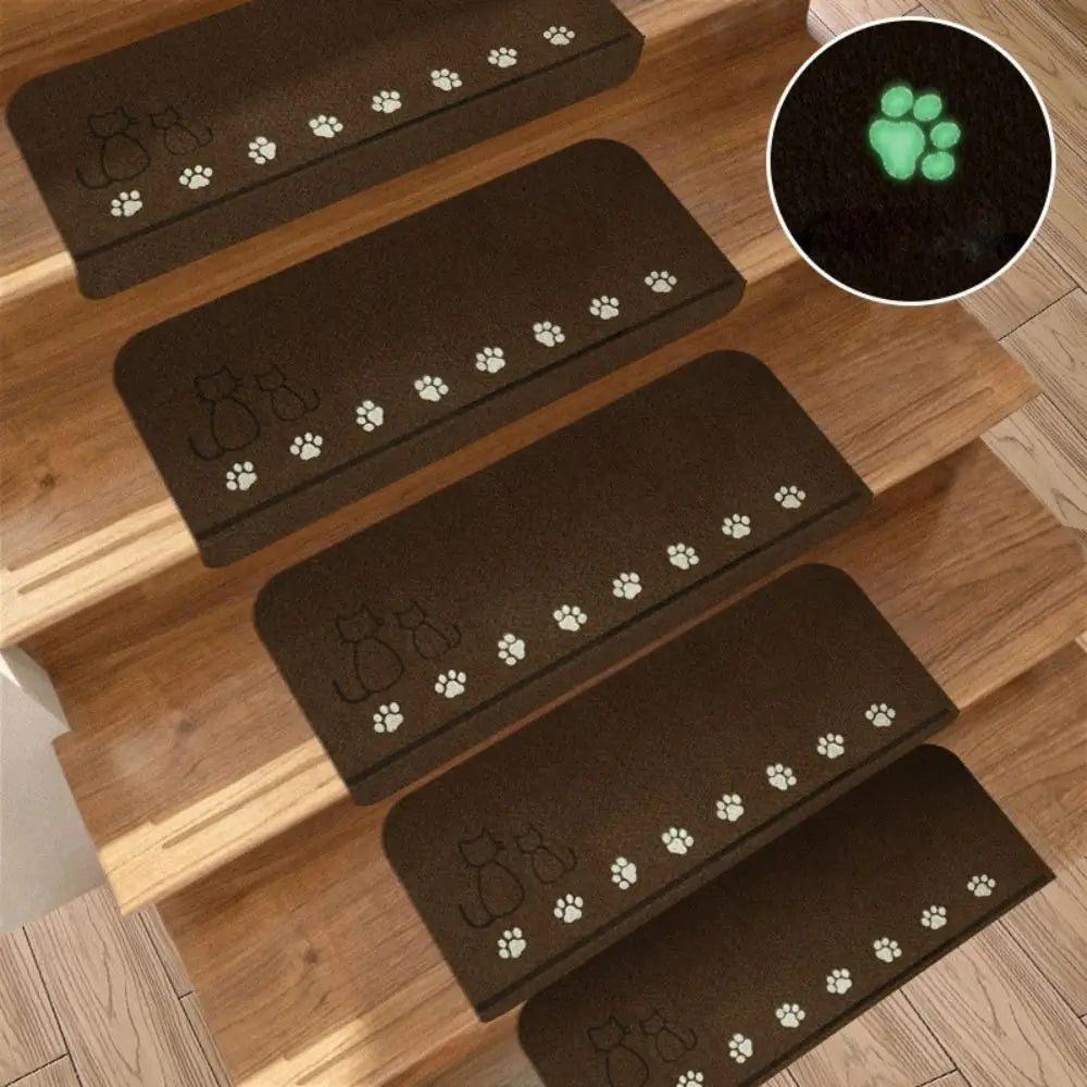 tapis marches escalier chat motif vert marron mignon décoration maison durable