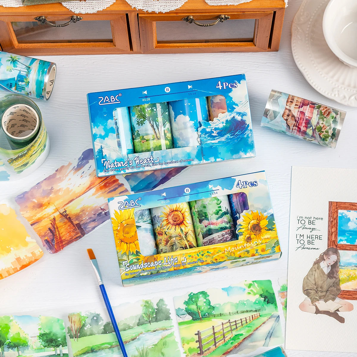 ruban decoratif paysage fleur tournesol artistique adhesif scrapbooking decoration loisirs creatifs motifs imprimés