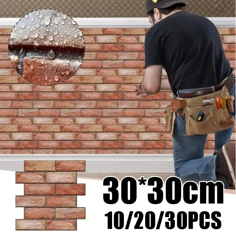 panneau décoratif mural brique rouge brun moderne 3d autocollant 30x30cm gris beige rustique