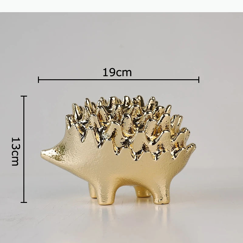 hérisson doré statuette ornement moderne décoration maison épines texturées métal brillant