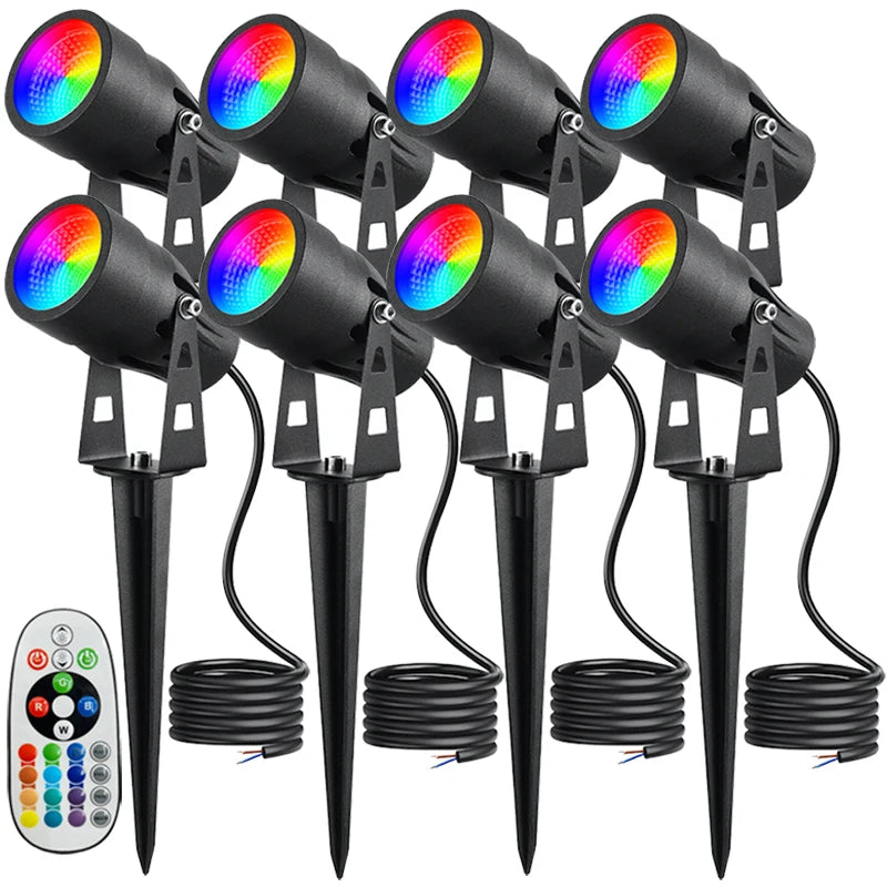 projecteur paysager led noir moderne télécommande éclairage extérieur ip65 étancheRGBO