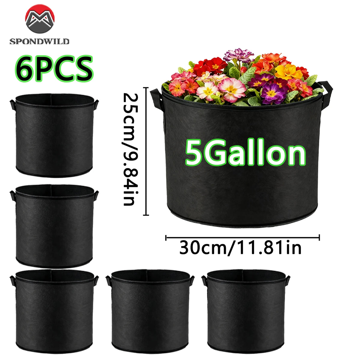 sacs culture tissu noir 10 gallon poignées renforcées aération jardinerie durable
