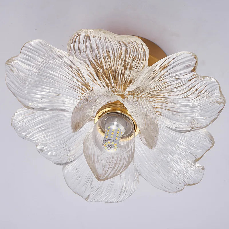plafonnier moderne doré transparent fleur relief éclairage chambre salle manger artisanal led