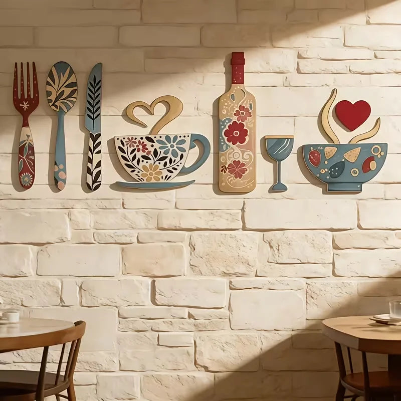 décoration murale bois ustensiles vaisselle fourchette cuillère tasse verre rustique chambre cuisine